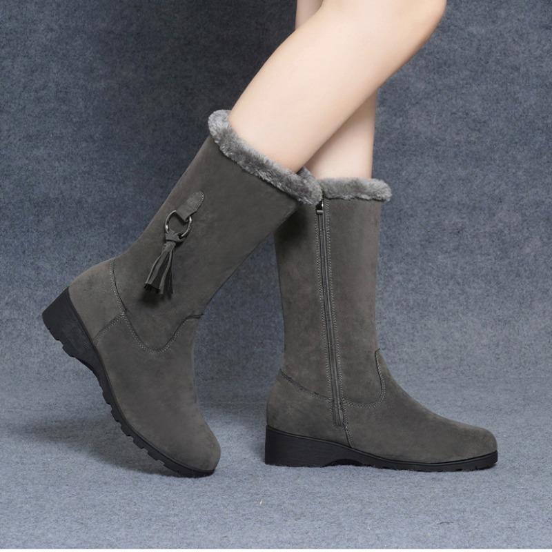 Women's Shoes 2024 Hot Sale Mid-Calf Women's Boots Concise Snow Boots Women Round Toe Side Zip Low Heel Plus Size Shoes Women
