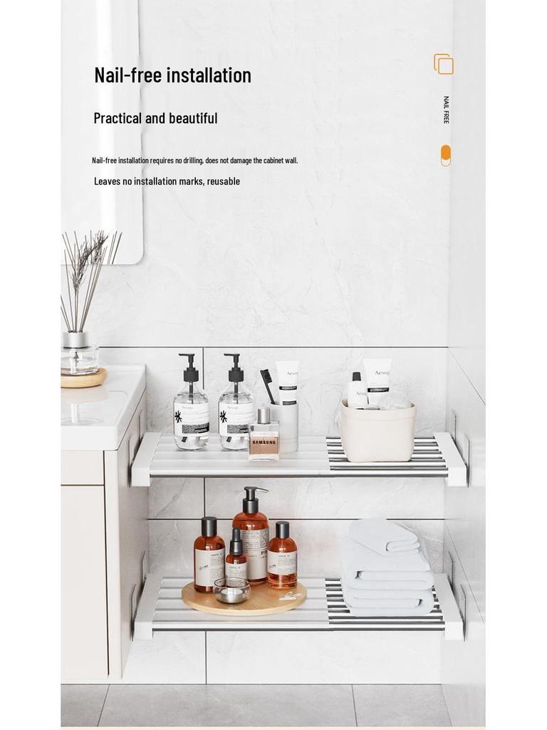 Multi-Layer Divider Cabinet & Telescopic Shoe Rack with Stainless Steel Sink Shelf
