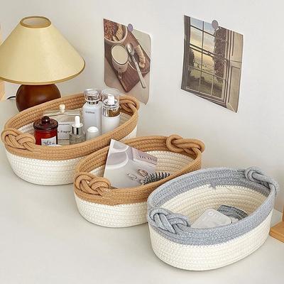 1pcs/set Foldable Cotton Rope Storage Basket Multi-Use Organizer for Cosmetics Snacks Laundry Braided Household Bin