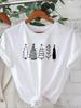 Five Christmas Tree Cartoon Printed Simple Style Printed Women Tshirt Fashion Soft Round Neck Summer Top for Casual Clothing