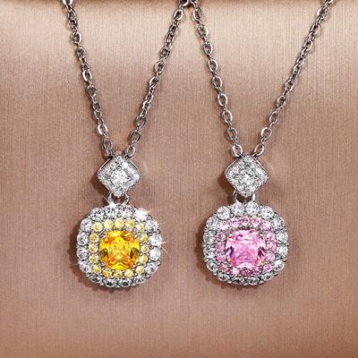 Internet Princess Square Diamond Pink Group Set Zircon Pendant Necklace Women'S Versatile Necklace