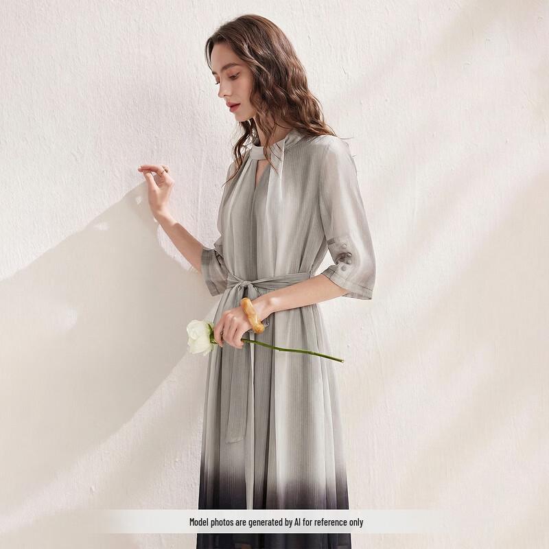 Zhaojun Mulberry Silk Tie-Waist Printed Midi Dress