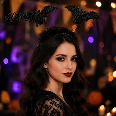 Reusable Holiday Hair Decor Halloween Headbands Black Spider Bat Headband Glitter Fluffy Hoop Wizard Outfit Matching Accessory for Women