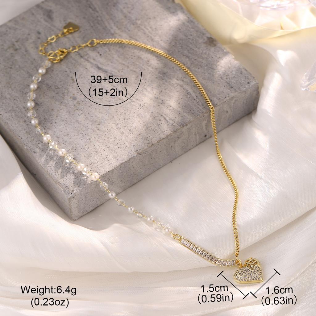 European and American necklaces, collarbone chains, simple double-layer niche fashion retro pearl love splicing chains