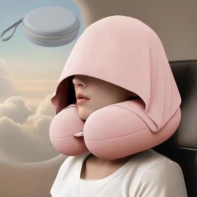 Breathable Fabric Hooded Travel Pillow Foldable Design Ice Silk Neck Rest Cushion  Summer Use
