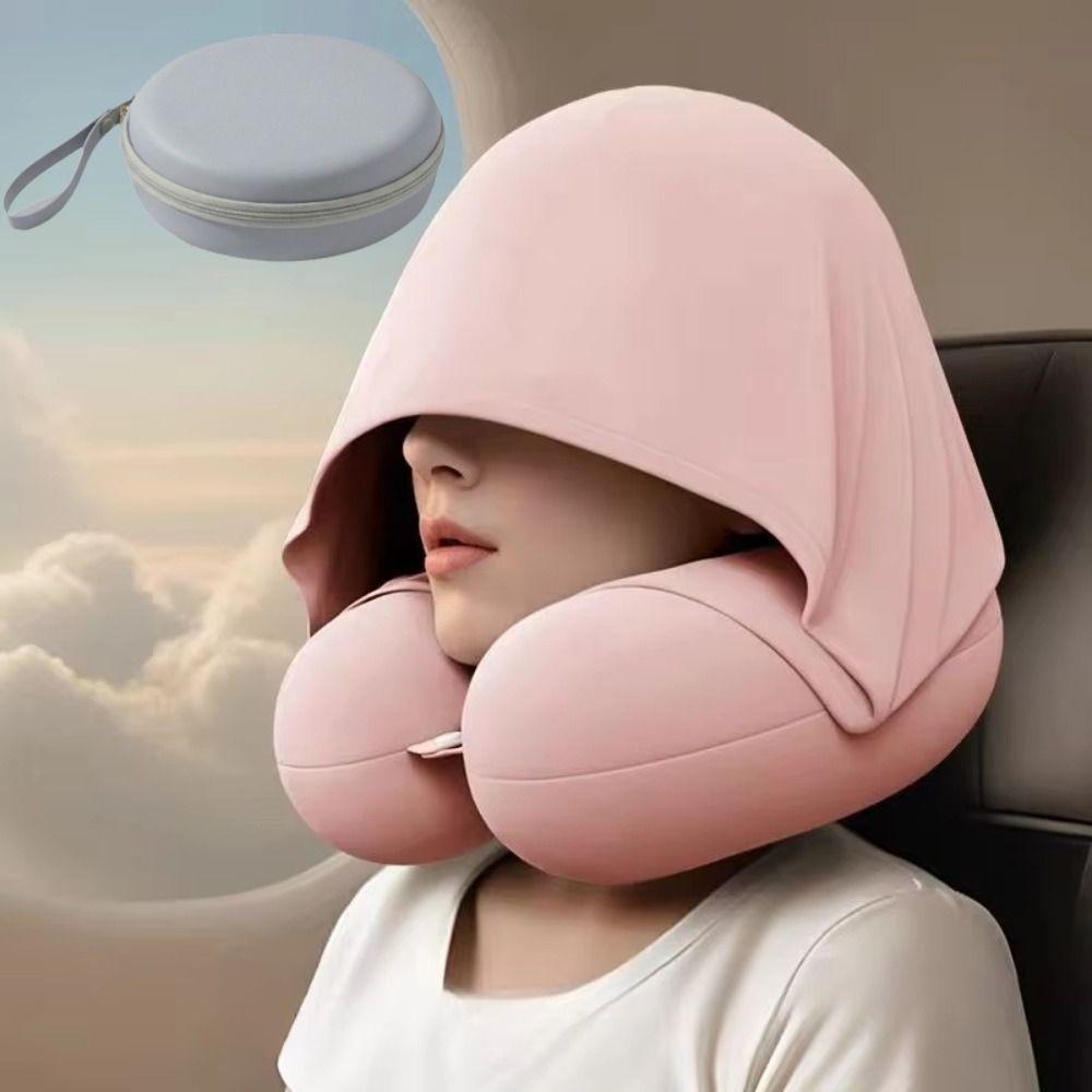 Foldable Design U-Shaped Neck Pillow Slow Rebound Hooded Neckrest Pad Long Flights
