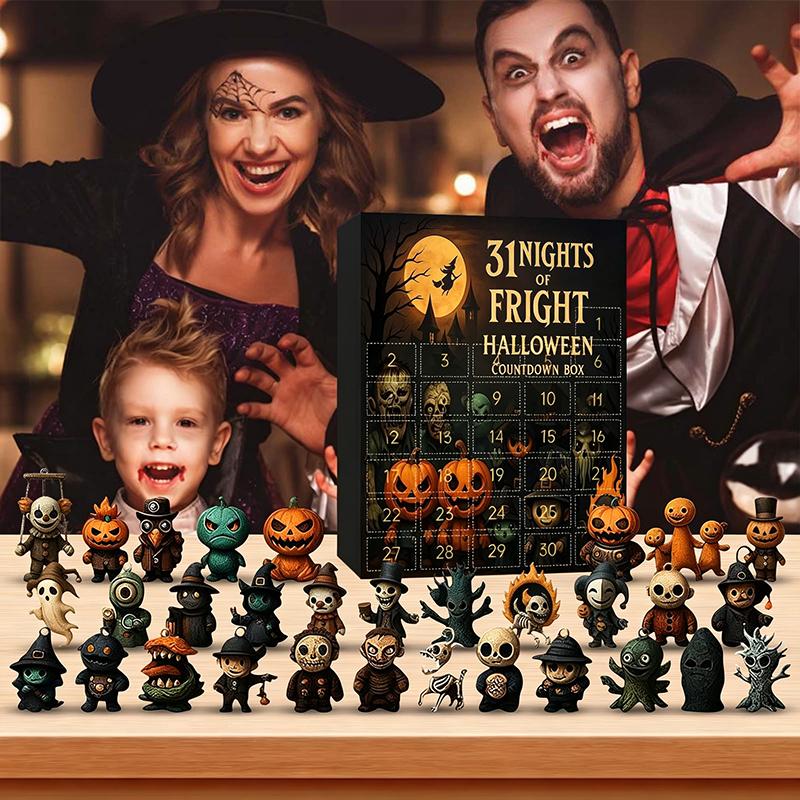 Halloween Fright Countdown Box 7/15/31 Nights with Mini Spooky Figurines Perfect for Halloween Party Favors Kids Surprise Gifts