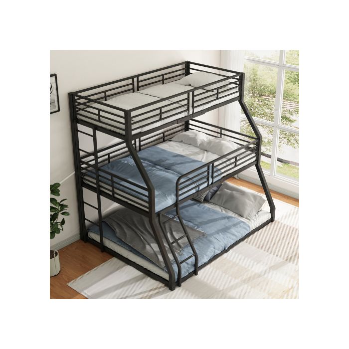 Lits superposés - MUVOE - 90x200 cm, 120x200 cm, 140x200 cm - Métal noir - 3 places - Design contemporain