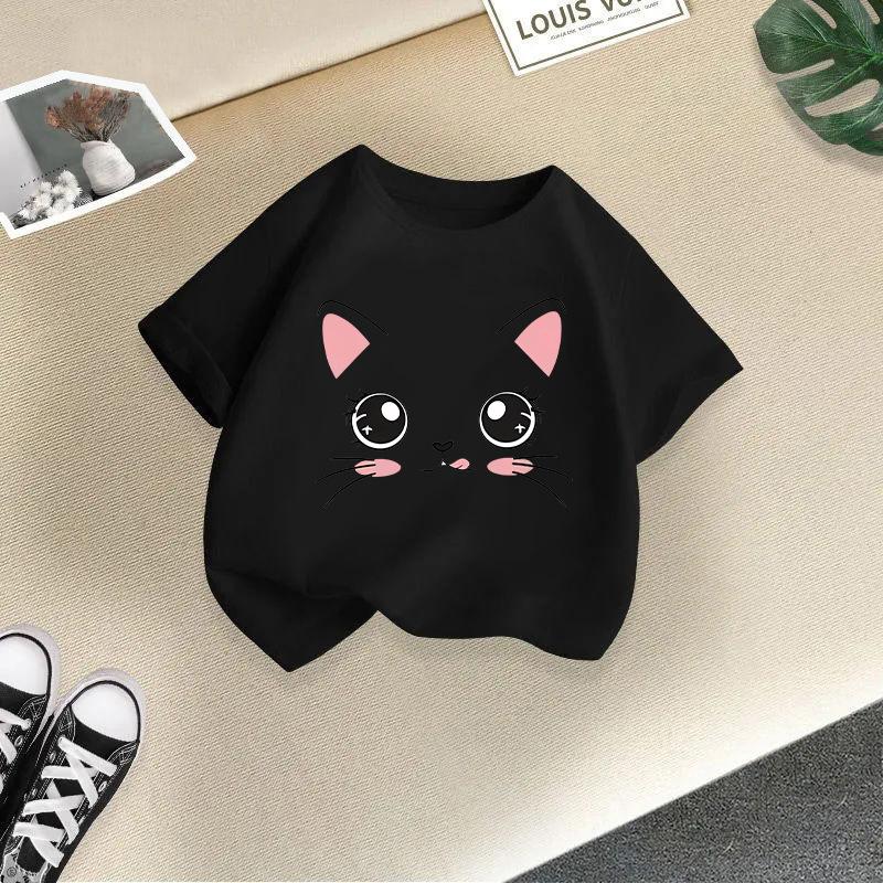 Girl T Shirt Kids 100% Cotton Clothes Tshirt Tops Tee Boys Tee 2-13Y Children Cat Printed T-shirt