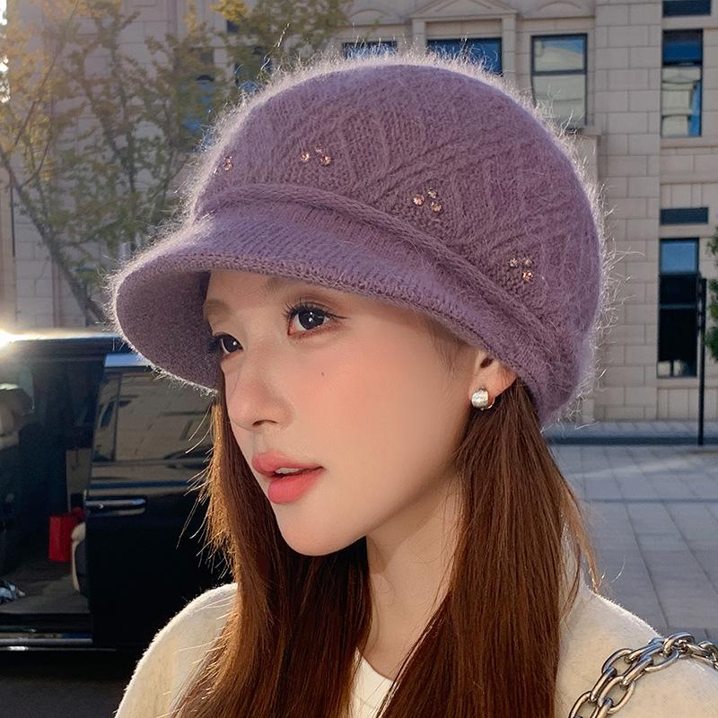 Wool Hat Women's Autumn and Winter Warm Knitted Cap Cold Protection Ear Hat Rabbit Hair in The Elderly Hat