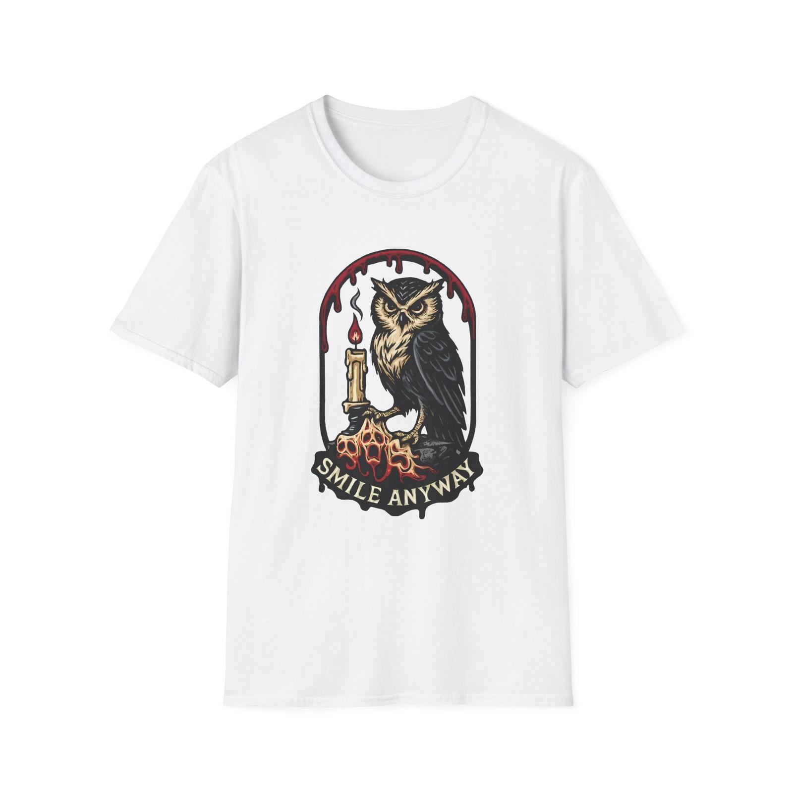 Unisex Softstyle T-Shirt Owl Candle Gothic Surreal Dark Haunting S разноцветный