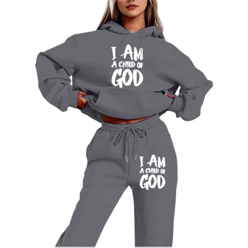 Trend Plus Size Fleece Sweater Sweatpants Set New Hooded Drawstring Printed Alphabet Sweater