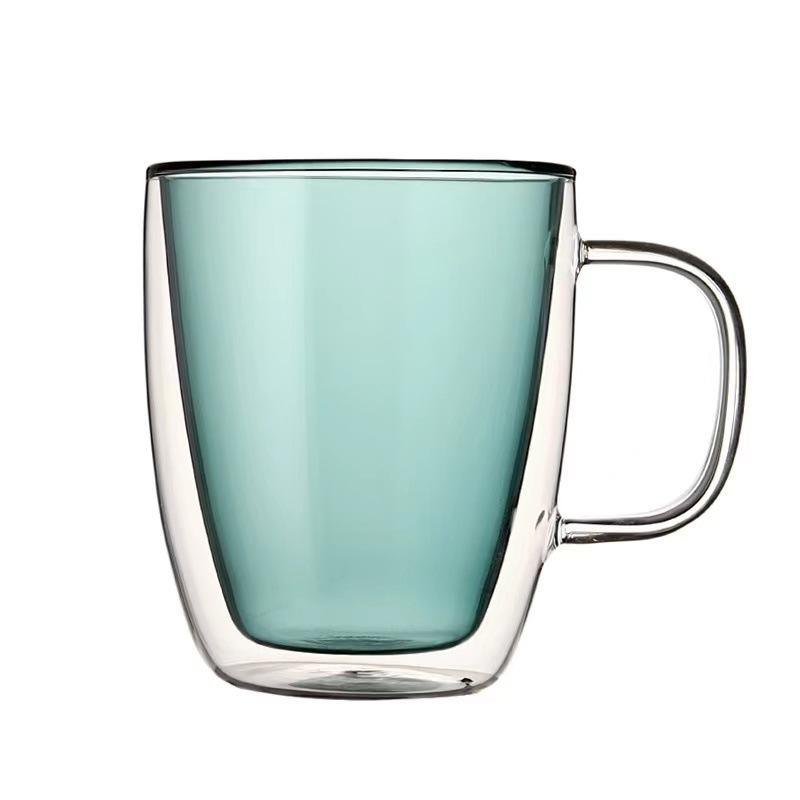 Double-Layer Anti-Scald Color Glass with Handle, Creative Heat-Resistant Cup, Household Coffee Mug, Kawaii Espresso, Ins Style