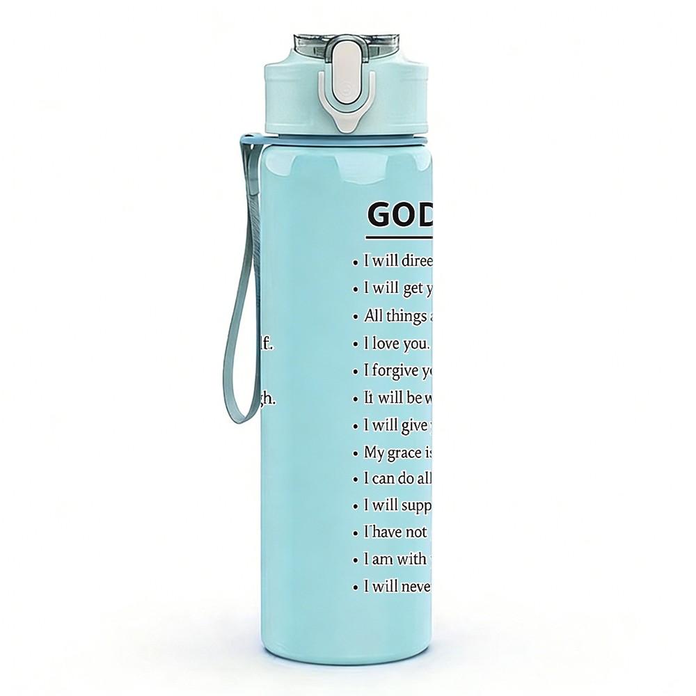 1PC You Say God Says Text Print 750ml Color Plastic Sports Water Bottle Leakproof Flip Straw Lid Suitable for Sports Office Home Use