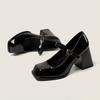Fashion High Heeled Women's Sandals Square Toe Marie Janes Woman Shoes 2025 New Summer Shallow Chunky Elegant Dress Pumps Leather Mujer
