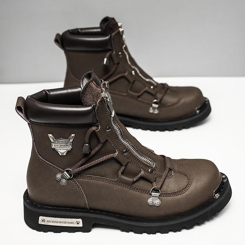 

Boots Men High Top Boots Men s PU Leather Shoes Winter Fashion Boots Ankle Shoes Outdoor Sneakers Lace Up Non-Slip Ankle Boots Male Shoes. 46 коричневий