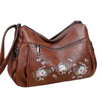 Women Large Capacity Crossbody Bag With Flower Pattern Hardwear Waterproof Soft Leather Shoulder Bag