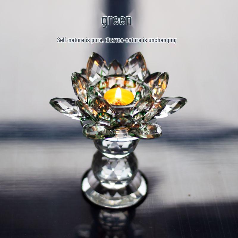 Seven-Color Lotus Crystal Glass Candle Holder for Buddhist Offering Table