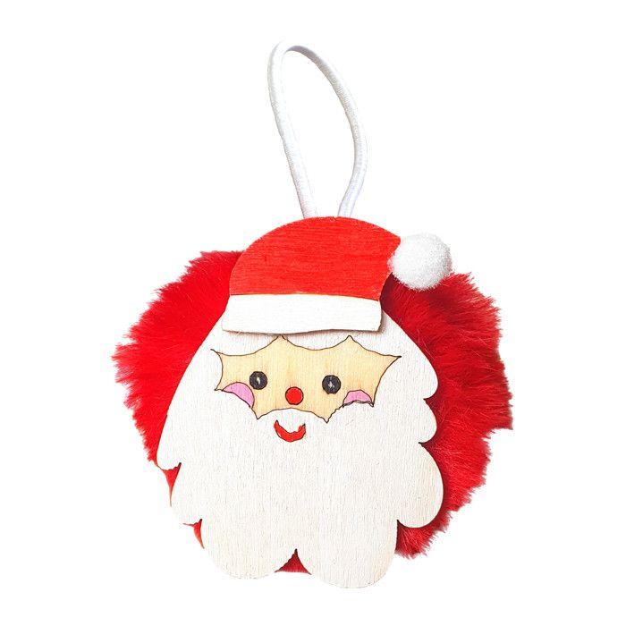 Kit suspension pompon Père Noël bois et fausse fourrure 7cm 5 pièces