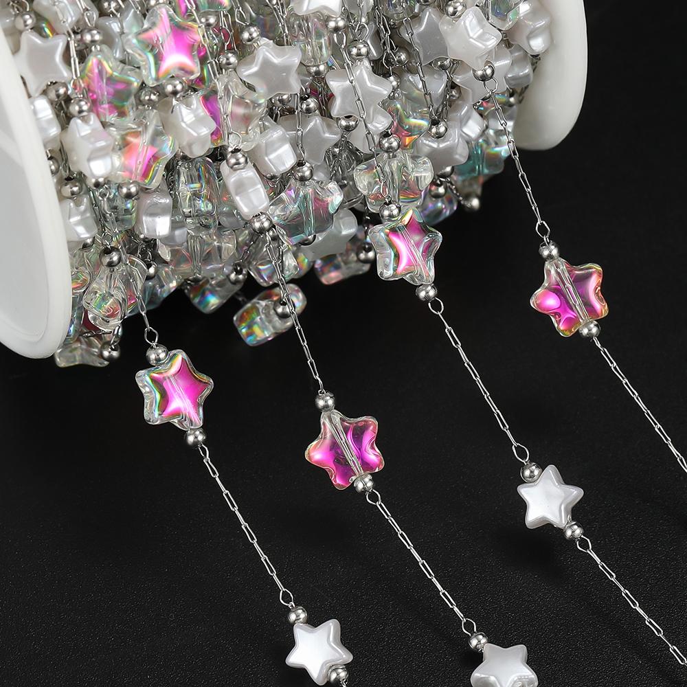 

1Meter/Pack Stainless Steel 6.5*7mm Star Shape Beads Gold Color Chains for DIY Necklace Bracelet Jewelry Making Accessories