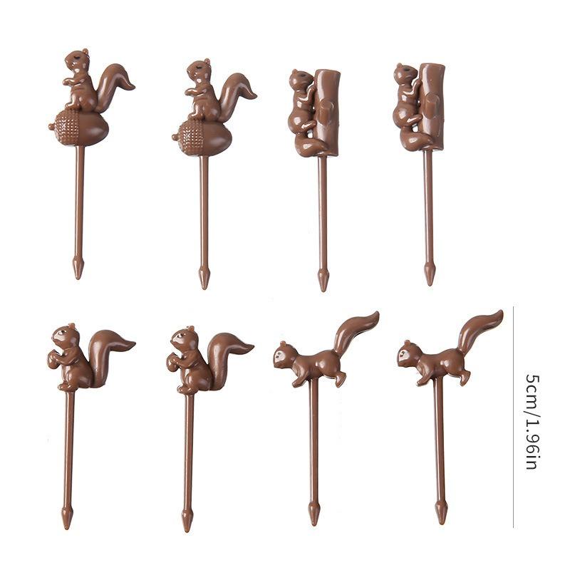 6/8Pcs Cartoon Bear Squirrel Shape Fruit Fork for Toddler Lunches Decorative Food Picks Reusable Lunch Box Toothpick Set Decor