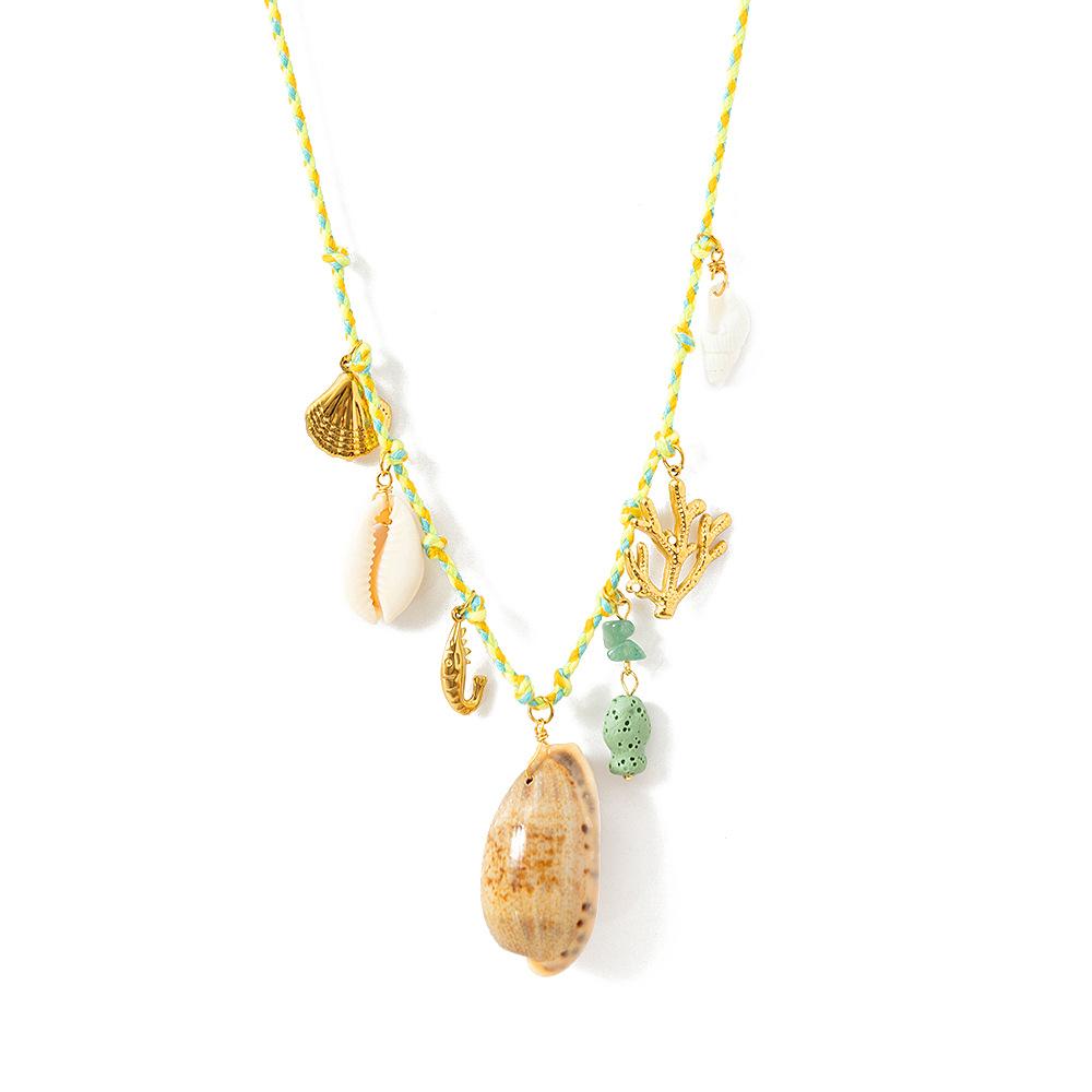 Bohemian color braided rope shell necklace summer beach vacation temperament stainless steel collarbone chain