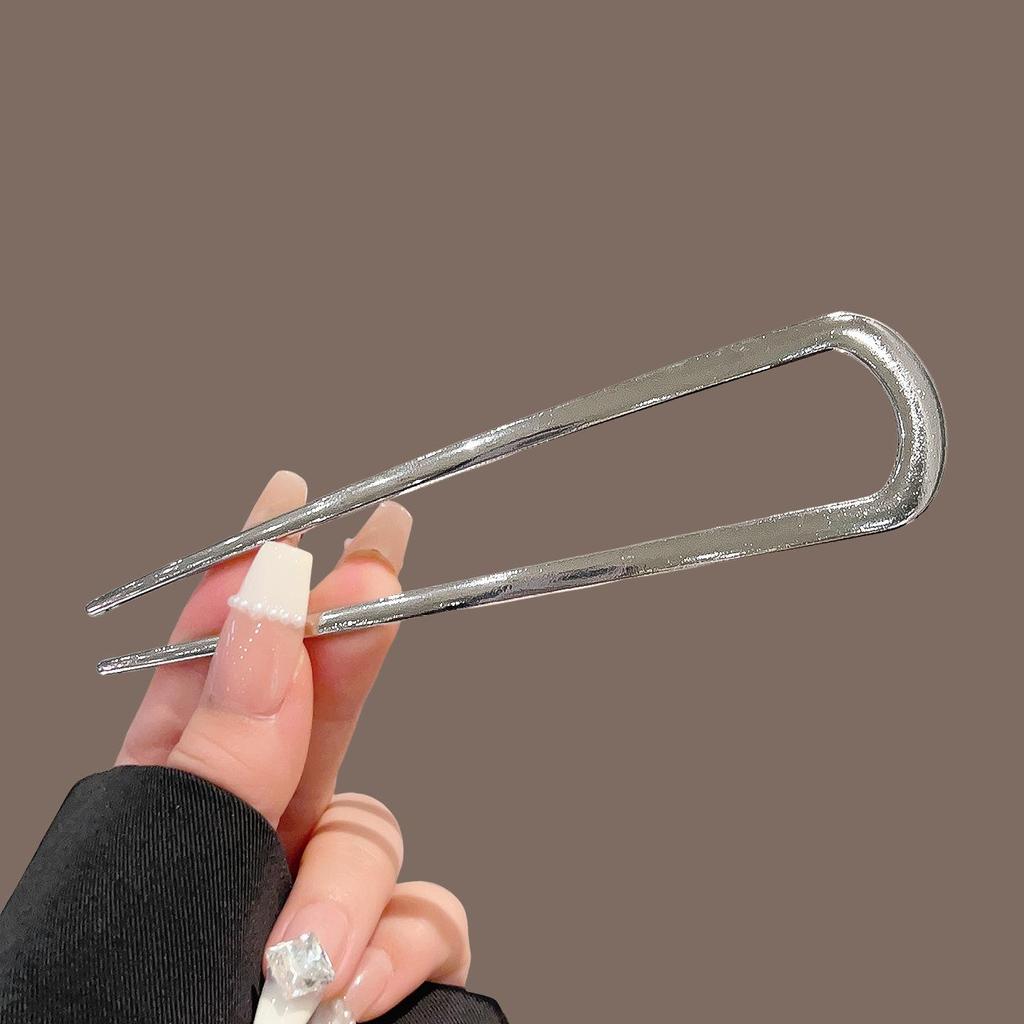U-Shaped Enamel Metal Hairpin – Ancient Style, Large for Daily Use