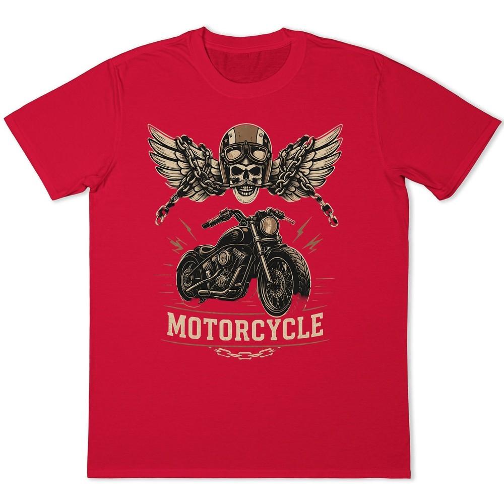 Winged Skull Motorcycle T-Shirt Biker Lightning Chains Gothic Helmet Graphic Tee S