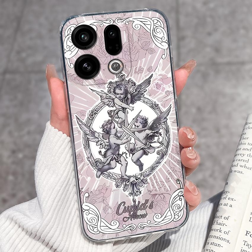 For Oppo Find X9 X8 X7 X5 Pro X2 Lite Reno8 Pro Pro+ Phone Case Black Cat Wine Glass Patterns Transparent TPU Protection Covers For Oppo Bumper Casing