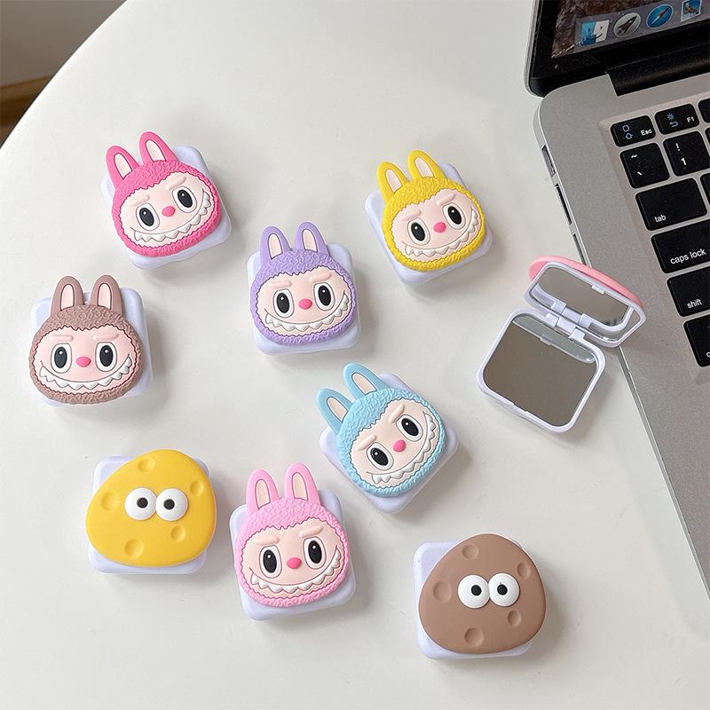 Cartoon Cute Mobile Phone Airbag Bracket Pasted Flip Mirror Telescopic Desktop Support Frame Portable Makeup Mirror Women'S Model