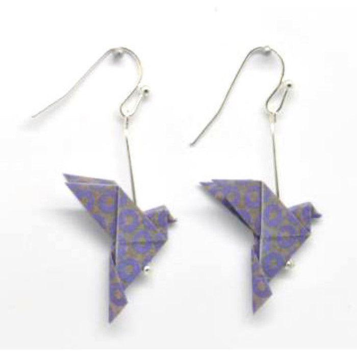 Origami Paper Earrings Dove Purple