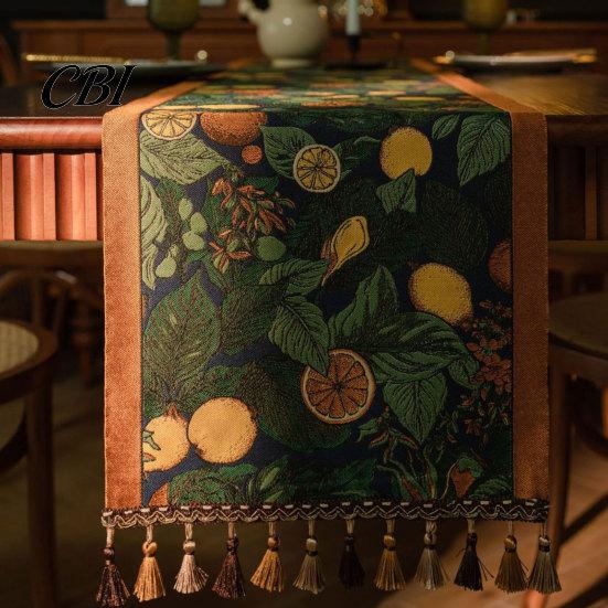 Tassel Edge Table Runner Jacquard Runner, Vintage Floral Elegant Home Decor Accessory with Tassels for Dining Party Scratch Protection