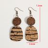 Fashion Double Layer Cork Texture Dangle Earrings Wood Grain Patchwork Design Niche Artistic Earrings Versatile Commute Wear For Ladies