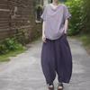 Johnature Women Vintage Bloomers Pants Elastic Waist Blet Solid Color Spring Loose Women Casual Pants