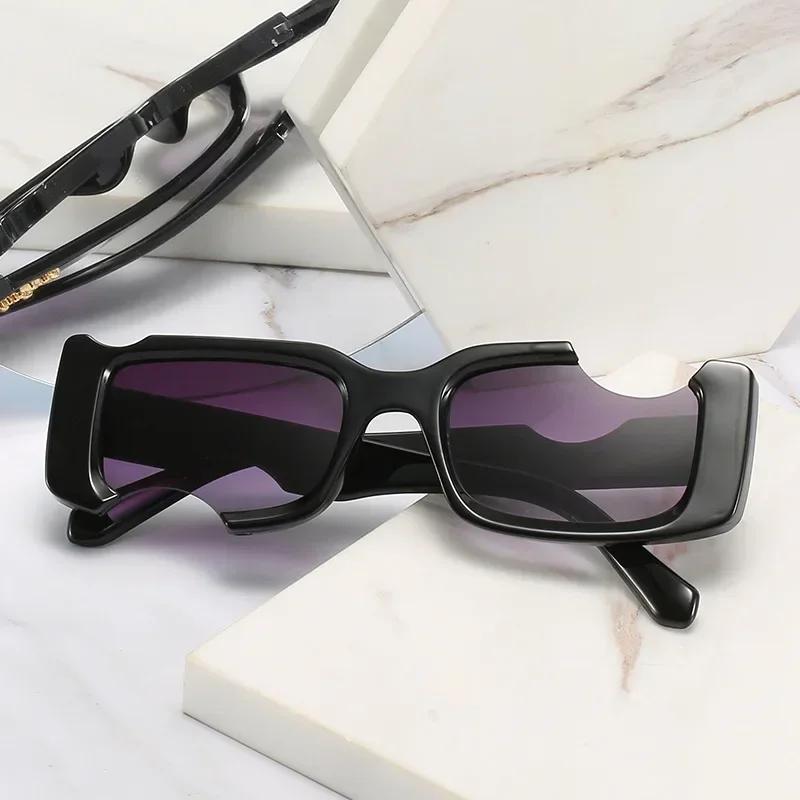 Fashion Small Square Gap Frame Blue Pink Sunglasses For Women Vintage Brand Gradient Sun Glasses Men Hip Hop Shades