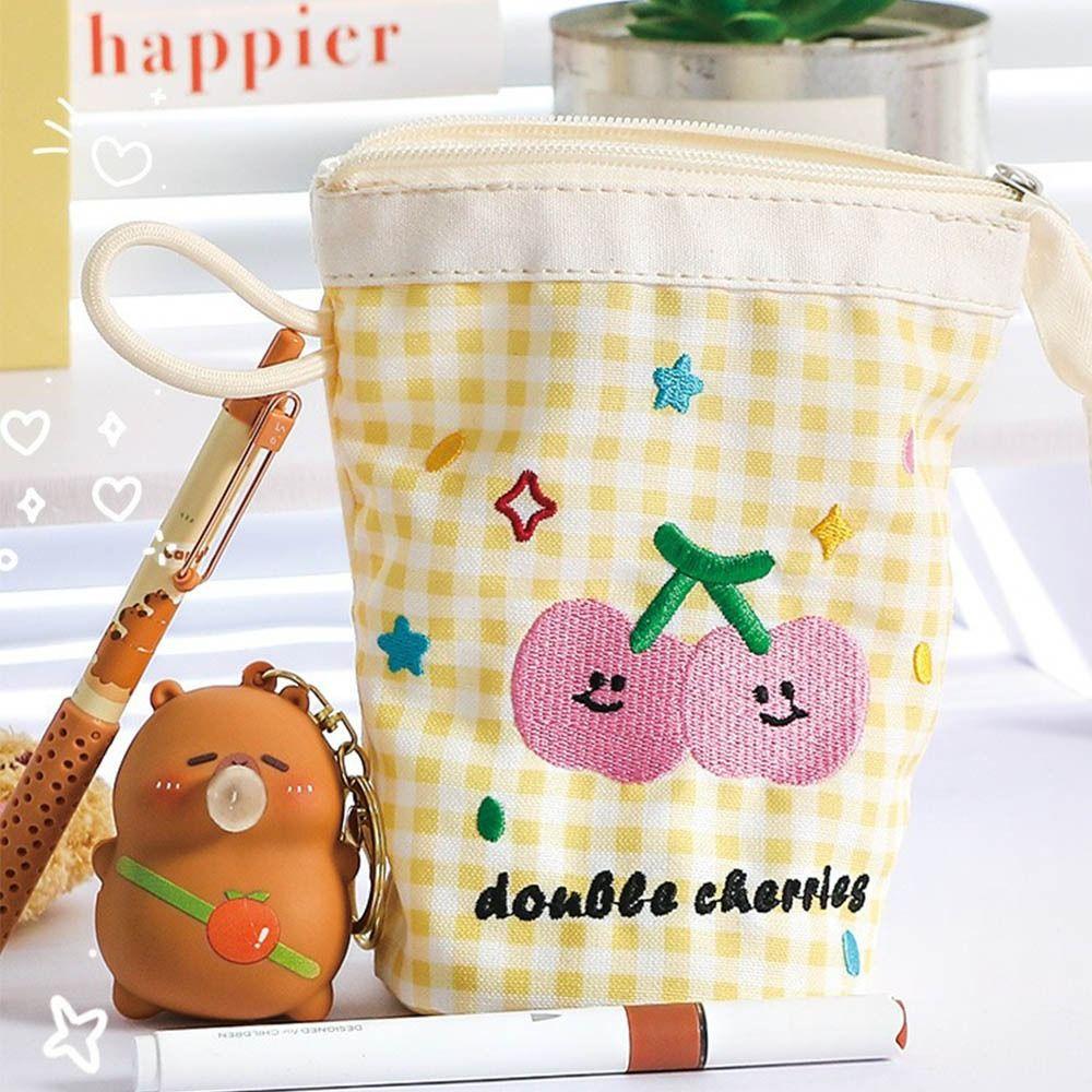 Contrast Color Cute Pencil Case Dopamine Stationery Storage Bag Plaid Pen Bag School Office