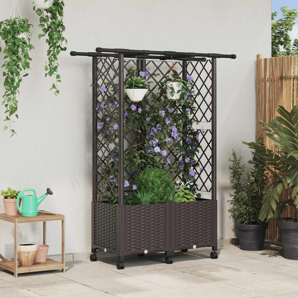 Raised Garden Bed with Trellis and Roof Brown 124 X 40 X 142 Cm PP