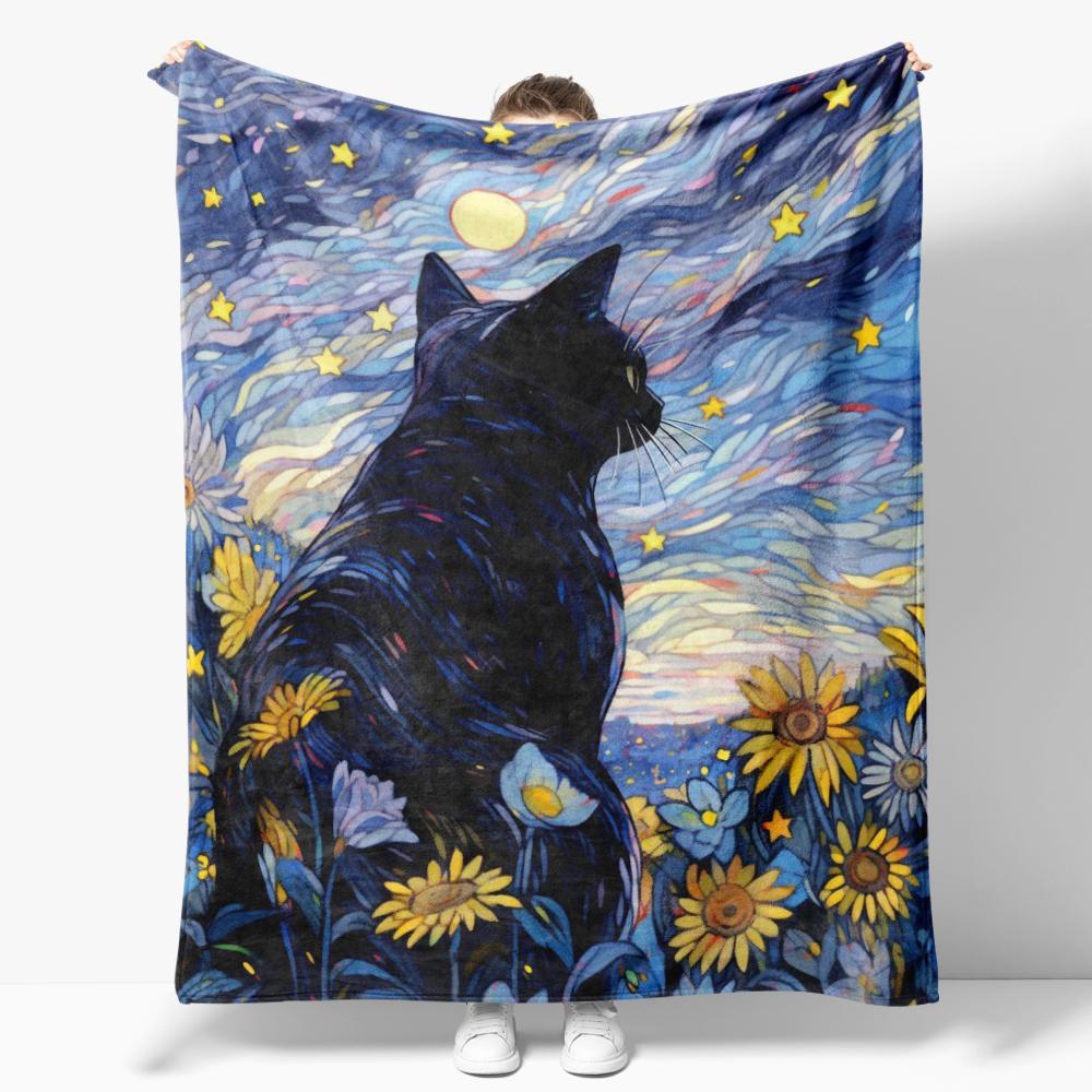 The Starry Night Throw Blanket Art Oil Painting Style Soft Cozy Blankets Soft Warm Flannel Blanket for Bed Room Home Sofa