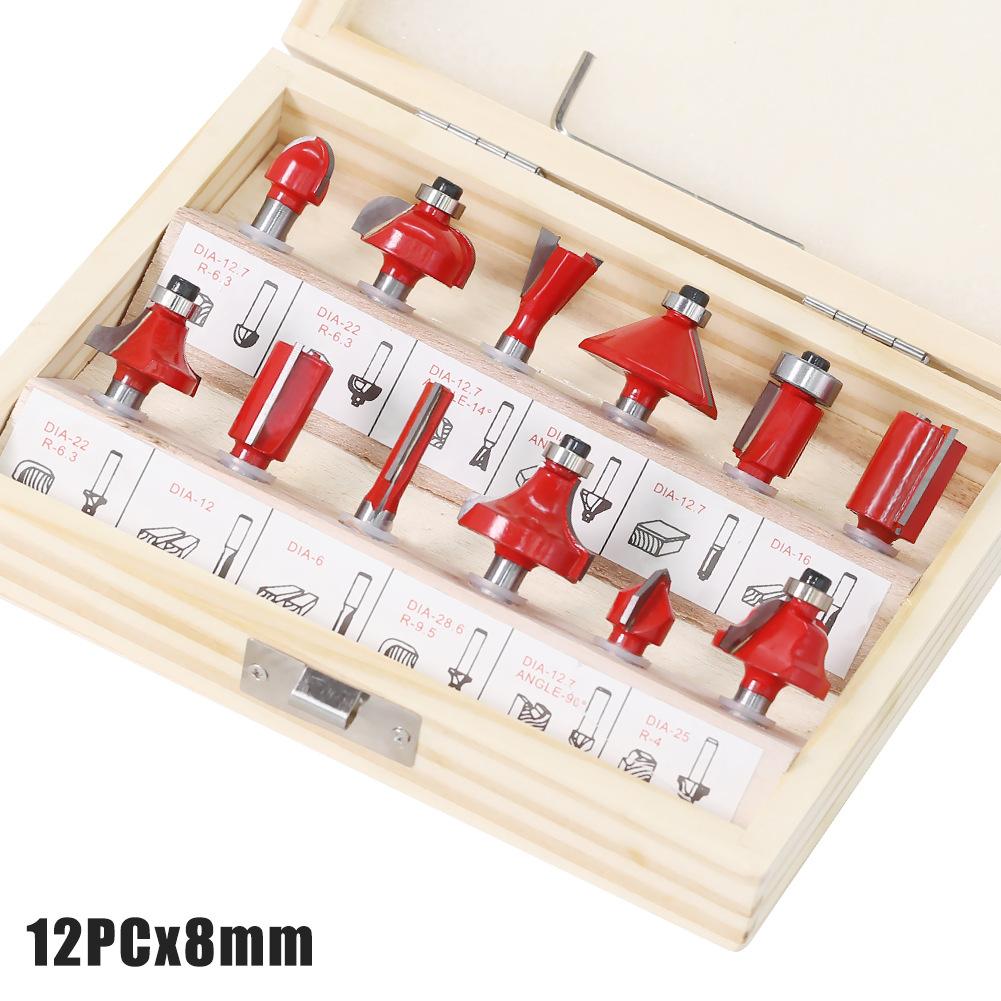 15-Piece Set 1/4 Handle 1/2 Handle 8 Handle 6 Handle Woodworking Milling Cutter Set 12-Piece Set Woodworking Slotting Milling Cutter