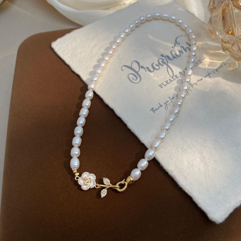 Sweet Camellia Flower Natural Freshwater Pearl 14K Gold Filled Female Short Choker Chain Necklace Wedding Gifts No Fade