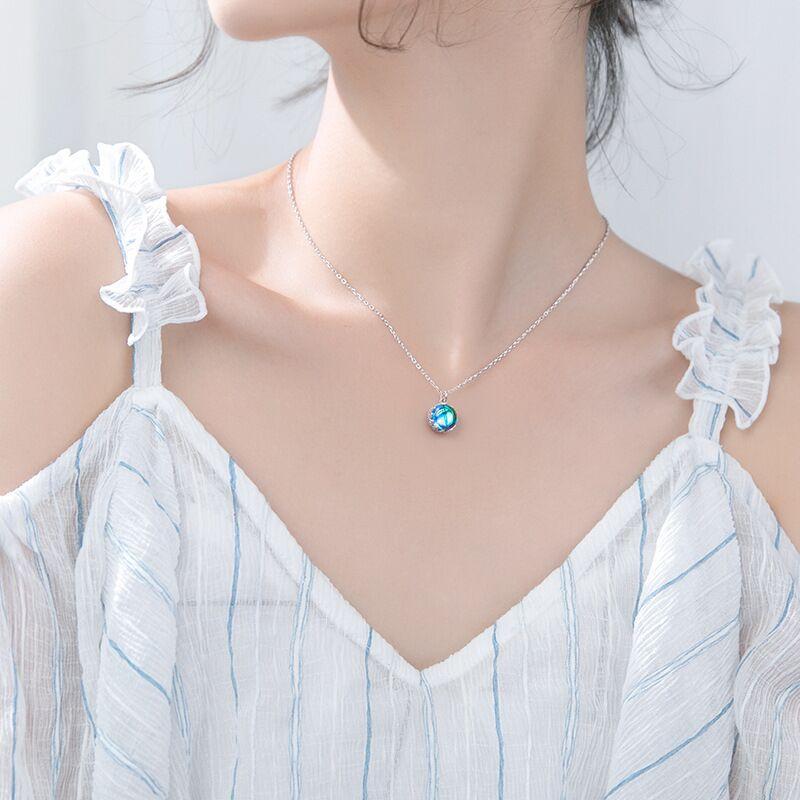New Fashion Light Blue Round Lace 925 Sterling Silver Jewelry Temperament Geometric Clavilce Chain Pendant Necklaces Tyb104
