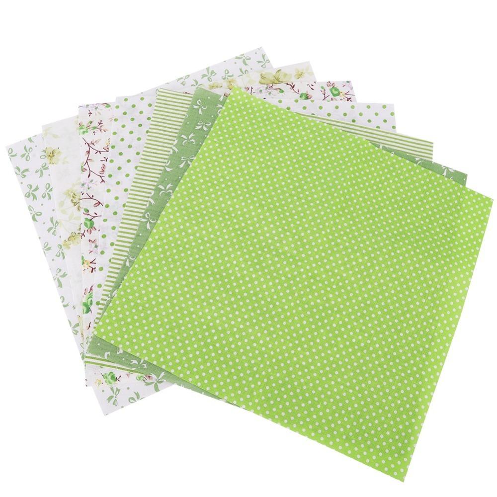 7Pcs Pure cotton plain weave Floral Cotton Fabric 7 assorted styles Green floral pattern Fabric Bundle