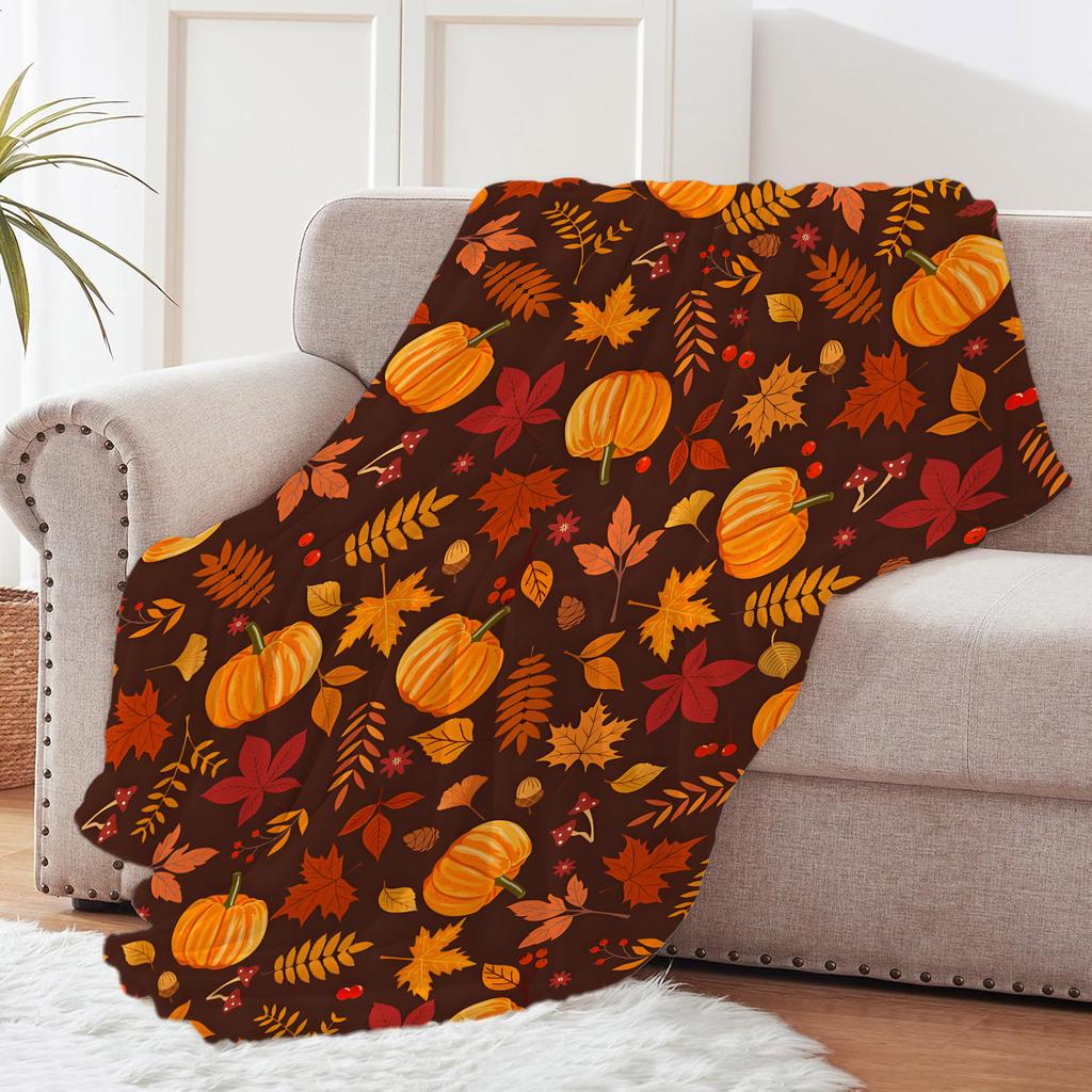 Coperta autunnale per il Ringraziamento, con stampa in flanella a foglia d'acero e zucca, super morbida e accogliente, perfetta come regalo per lei