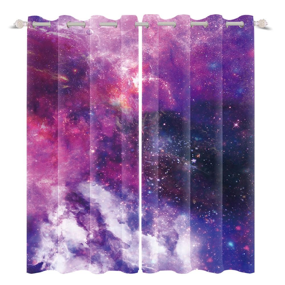 2pcs/set Universe Blue Purple Aurora Window Curtain Outer Space Nebula Home Bedroom Bar Decor Blackout Polyester Fabric Curtains