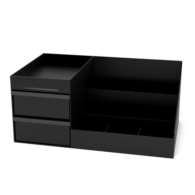 

Раздельный пластиковый органайзер для косметических кистей и мелких предметов Компактный дизайн в виде ящика помогает поддерживать порядок на столе 1 чёрный