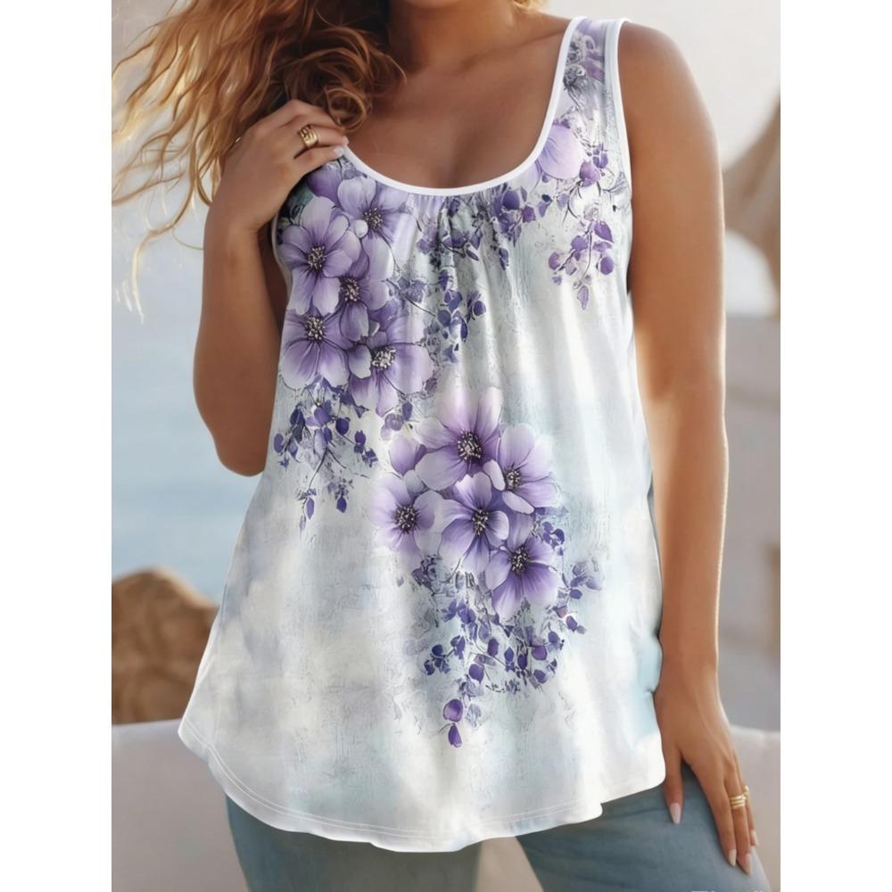 Summer Women's Large Size 3D Printing Flower Vest Loose Fashionable Comfortable Soft Breathable O Neck Sleeveless Vest