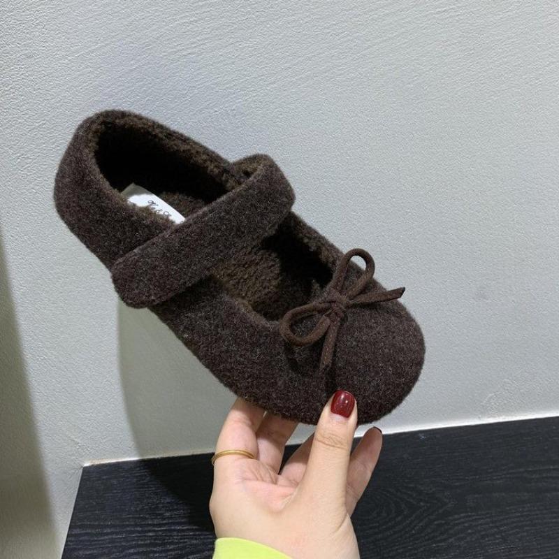 Fashion Design Elegant Plush Loafers Women's Shearling Ballet Flats Strap Warm Rabbit Fur Lined Crystal Buckle Mary Jane Flat Shoes