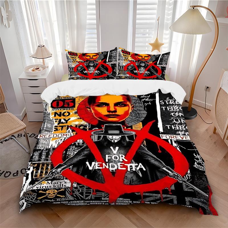 

3pcs V for Vendetta Bedding Set, Duvet Cover and Pillowcases Machine Washable Seasons all suitable, Design for Bedroom (No Filling)217 135x200cm