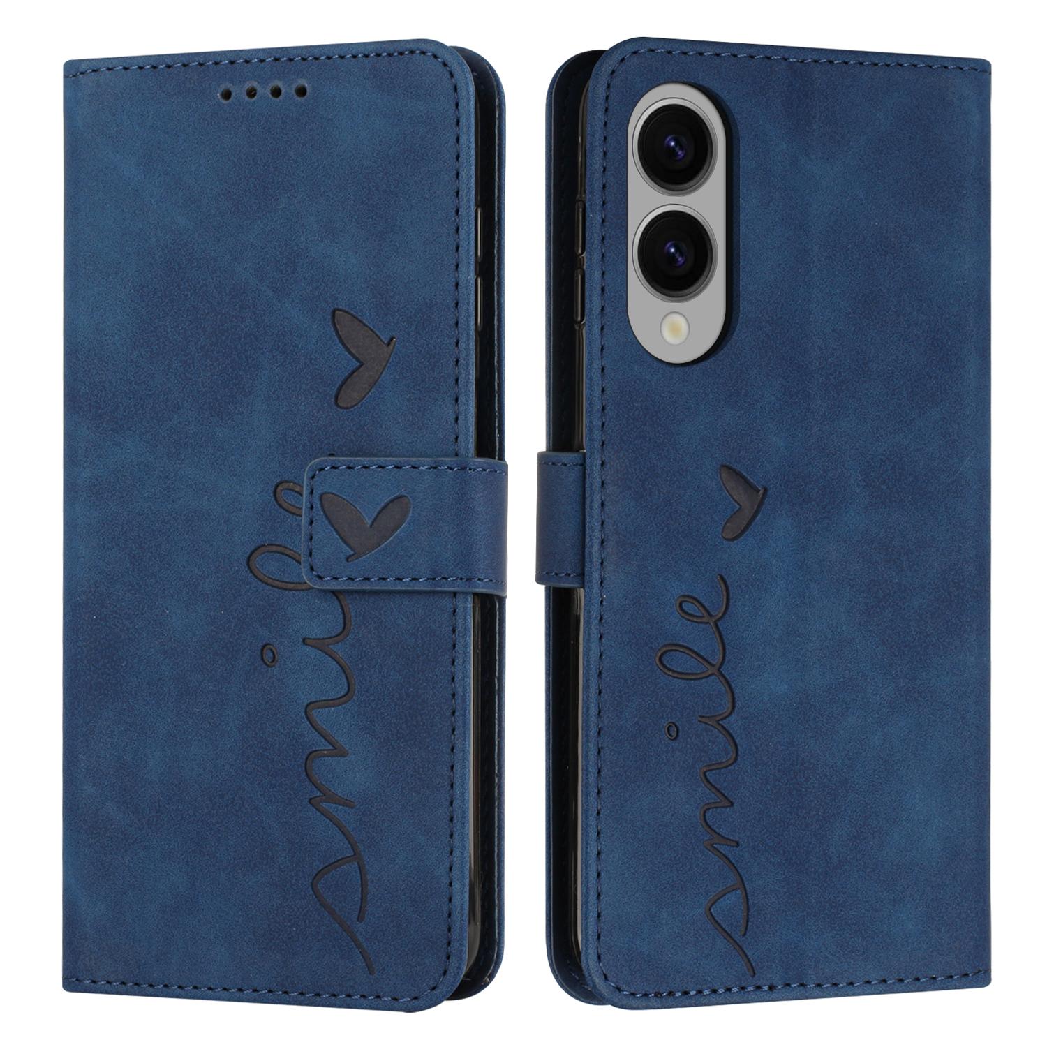

For Samsung Galaxy S25 Edge Case Viewing Stand PU Leather Phone Cover Imprinted Heart Pattern Blue
