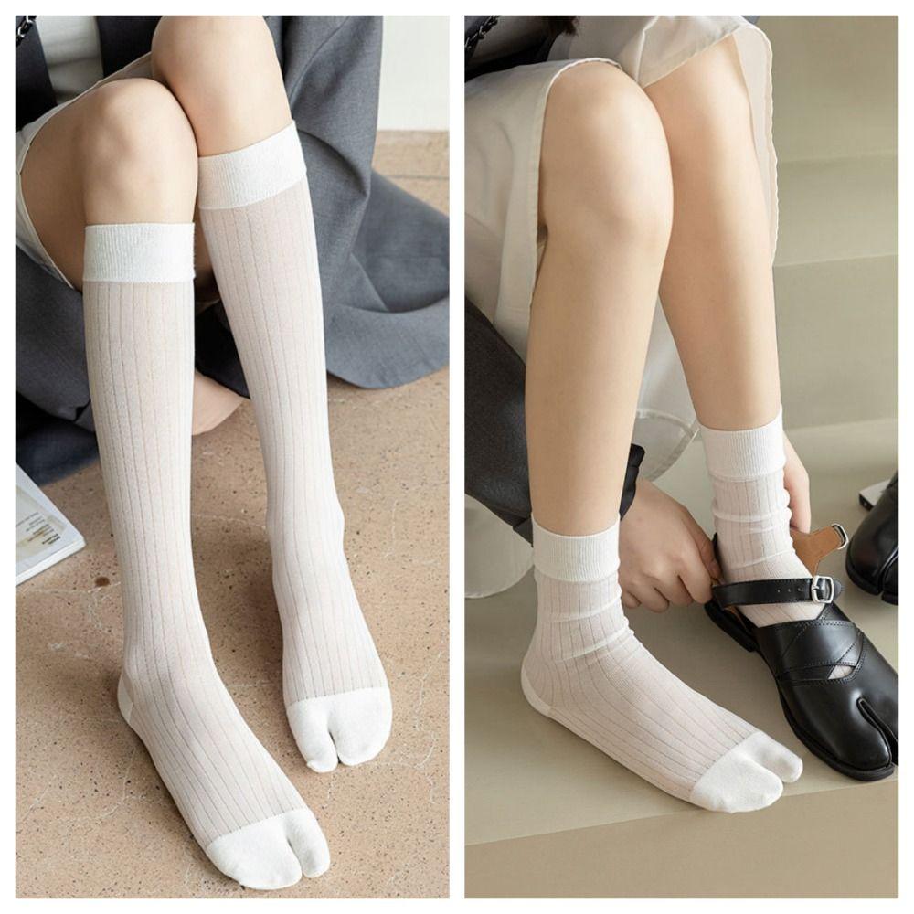 2 Paar Dünne Kniehohe Socken Streifen Mid-Calf Socken Mode JK Zehensocken Mädchen